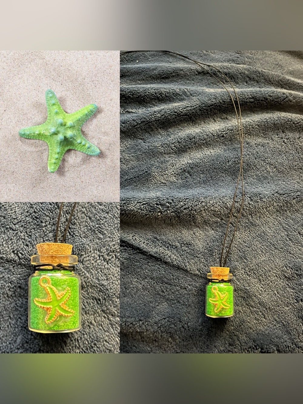 Green Starfish Fairy Potion Glitter Bottle Necklace w/ Pendant